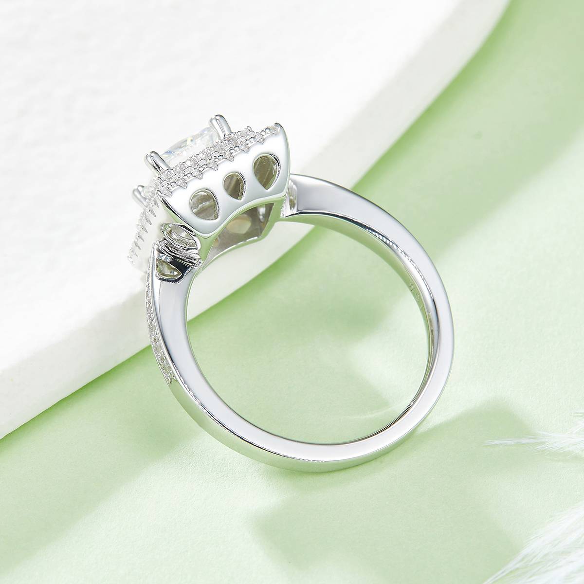 Deluxe Set Square S925 Silver Plated Platinum Moissanite Diamond Women's Ring 1.0 Carat D-Class